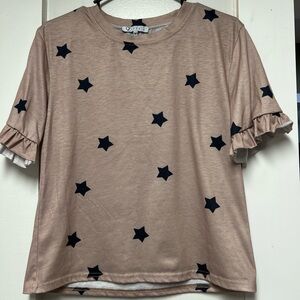 Ruffle Sleeve Star Print Top